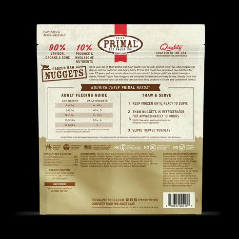 Primal Nuggets Frozen Raw Cat Food - Venison - 3lb Bag