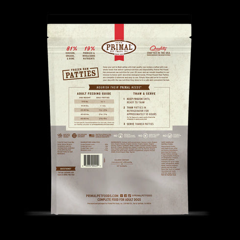 Primal Patties Frozen Raw Dog Food - Venison - 6lb Bag