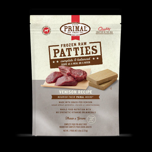 Primal Patties Frozen Raw Dog Food - Venison - 6lb Bag