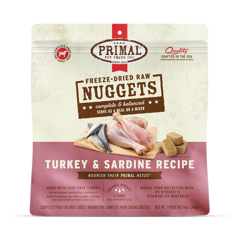 Primal Freeze Dried Raw Nuggets Dog Food - Turkey & Sardine - 14oz Pouch