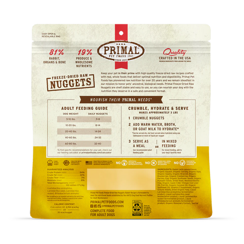 Primal Freeze Dried Raw Nuggets Dog Food - Rabbit - 14oz Pouch