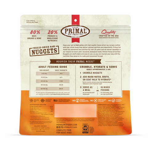 Primal Freeze Dried Raw Nuggets Dog Food - Beef - 14oz Pouch
