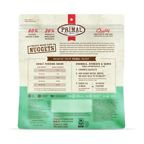 Primal Freeze Dried Nuggets Dog Food - Chicken - 30oz Bag