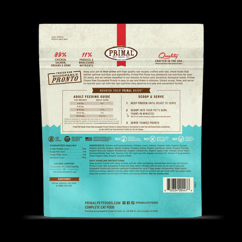 Primal Scoopable Pronto Frozen Raw Cat Food - Chicken & Salmon - 1lb Bag