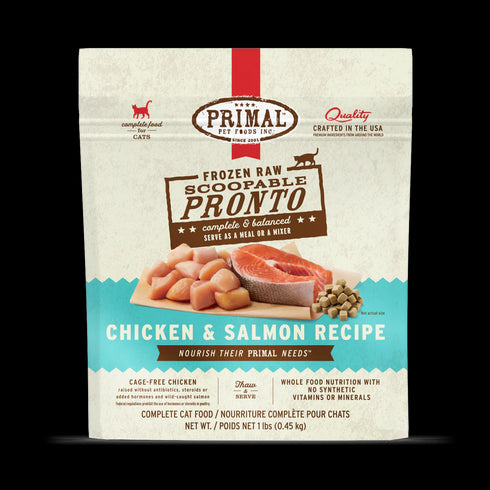 Primal Scoopable Pronto Frozen Raw Cat Food - Chicken & Salmon - 1lb Bag