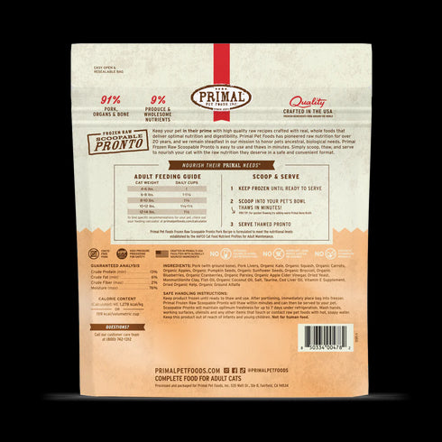 Primal Scoopable Pronto Frozen Raw Cat Food - Pork - 1lb Bag