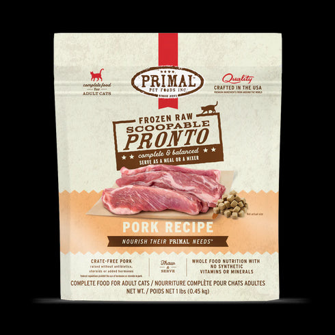 Primal Scoopable Pronto Frozen Raw Cat Food - Pork - 1lb Bag