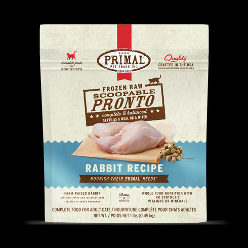Primal Scoopable Pronto Frozen Raw Cat Food - Rabbit - 1lb Bag