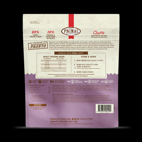 Primal Scoopable Pronto Frozen Raw Cat Food - Turkey - 1lb Bag