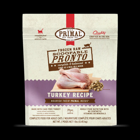 Primal Scoopable Pronto Frozen Raw Cat Food - Turkey - 1lb Bag