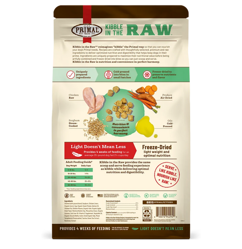 Primal Kibble In The Raw Freeze Dried Dog Food - Chicken - 1.5lb Bag