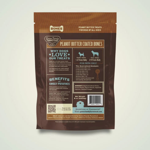 Gaines Family Farms Bones Dog Treats - Sweet Potato & Peanut Butter - 8oz Bag