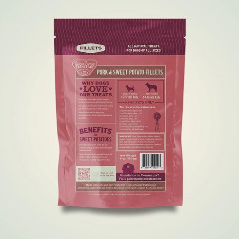 Gaines Family Farms Fillets Dog Treats - Pork & Sweet Potato - 6oz Bag