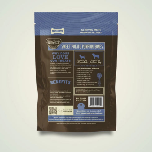 Gaines Family Farms Bones Dog Treats - Sweet Potato & Pumpkin - 6oz Bag