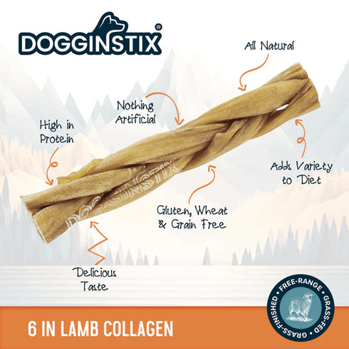 Dogginstix 6" Braided Lamb Collagen Dog Chew Treats