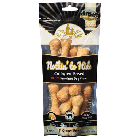 Nothin To Hide Ultra Knotted Bone Dog Treat - Beef - 3" - 12 Pack