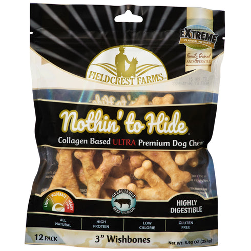 Nothin' To Hide Ultra Wishbone Dog Chew Treat - Beef - 3" - 12 Pack
