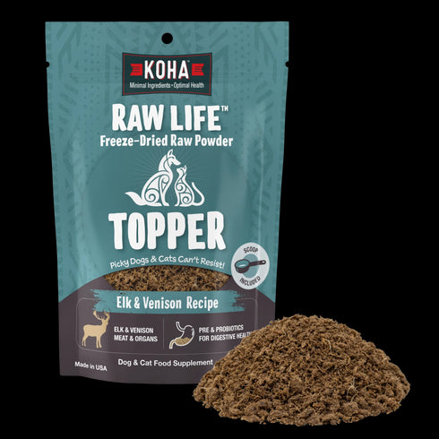 Koha Raw Life Freeze-Dried Raw Cat & Dog Food Topper Powder - Elk & Venison - 8oz Pouch