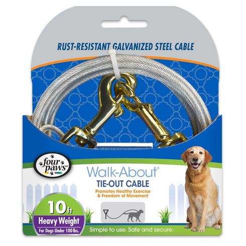 Four Paws Walk-About Tie-Out Cable - Heavy Weight Silver 10 Feet - Poudre Pet & Feed Supply