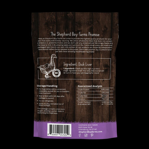 Shepherd Boy Farms Freeze Dried Raw Dog Treats - Duck Liver - 8oz Pouch