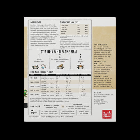 Honest Kitchen Whole Grain Chicken Recipe Dehydrated Dog Food 2lb - Poudre Pet and Feed Supply