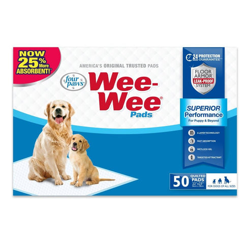 Four Paws Wee-Wee Superior Performance Standard Dog Pee Pads 22"x23" 50Pk Poudre Pet & Feed Supply