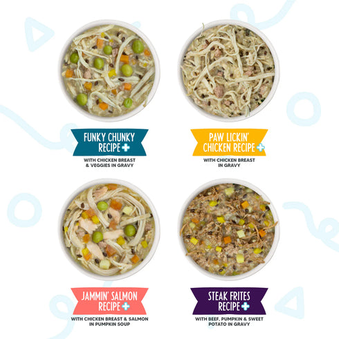 Weruva Meals 'n More Woof Woof Floof Skin & Coat Wet Dog Food Variety Pack - 10 3.5oz Cups
