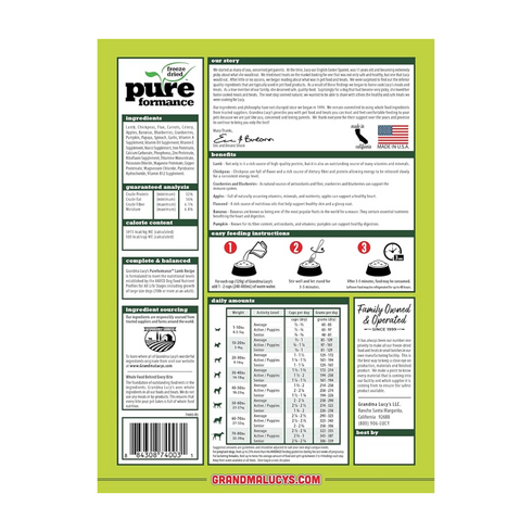 Grandma Lucy's Pureformance Grain Free Freeze Dried Lamb Dog Food 10lb - Poudre Pet and Feed Supply