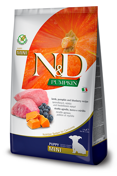Farmina N&D Pumpkin Grain Free Puppy Dry Dog Food - Lamb & Blueberry, Mini Kibble - 15.4lb Bag