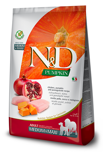 Farmina N&D Pumpkin Grain Free Dry Dog Food - Chicken, Pumpkin, & Pomegranate, Medium/Maxi Kibble - 5.5lb Bag