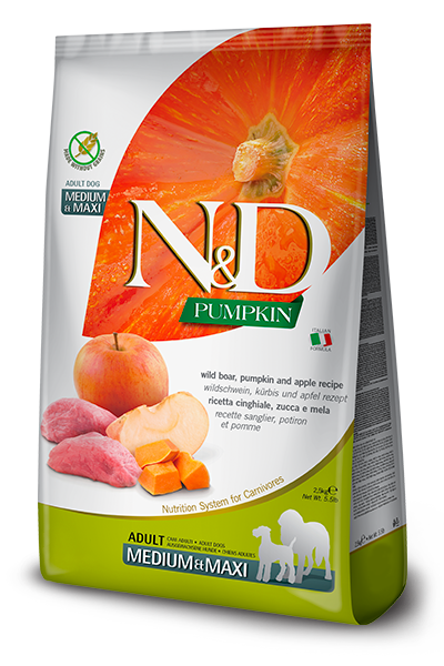Farmina N&D Pumpkin Grain Free Dry Dog Food - Boar & Apple, Medium/Maxi Kibble - 5.5lb