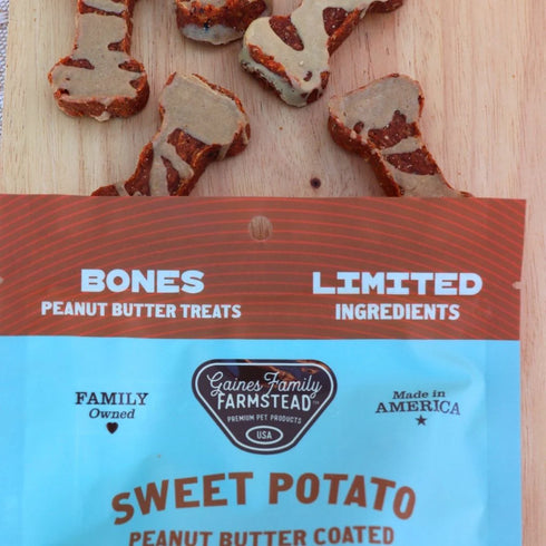 Gaines Family Farms Bones Dog Treats - Sweet Potato & Peanut Butter - 8oz Bag