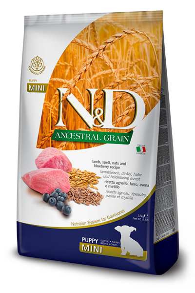Farmina N&D Ancestral Grain Puppy Dry Dog Food - Lamb & Blueberries, Mini Kibble - 15.4lb Bag