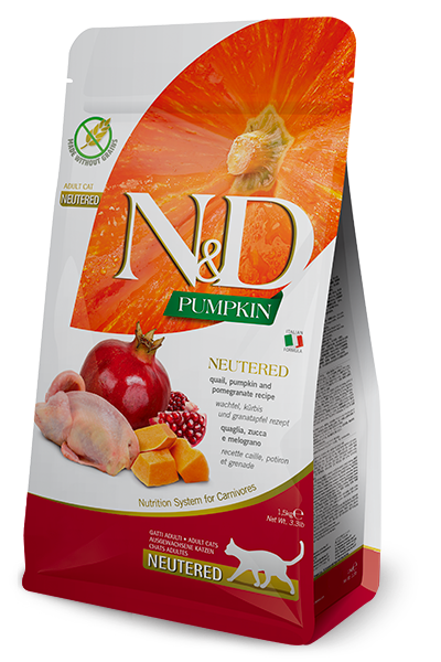 Farmina N&D Pumpkin Grain Free Neutered Dry Cat Food - Quail & Pomegranate - 3.3lb Bag