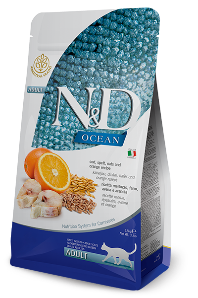 Farmina N&D Ocean Ancestral Grain Dry Cat Food - Cod, Spelt, Oats, & Orange - 3.3lb Bag