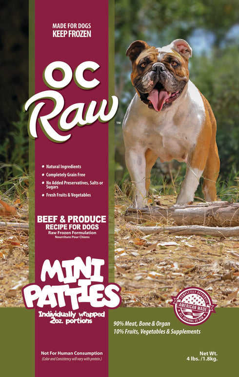OC Raw Mini Patties Frozen Raw Dog Food - Beef & Produce - 4lb Bag