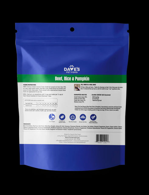Dave's Pet Food Digesti-Bites Freeze Dried Dog Treats - Beef, Rice, & Pumpkin - 12oz Pouch
