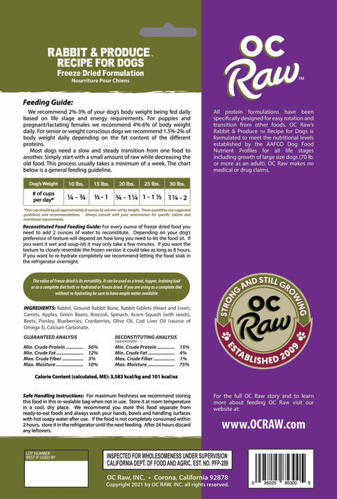 OC Raw Freeze Dried Sliders Dog Food - Rabbit Sliders - 14oz Bag