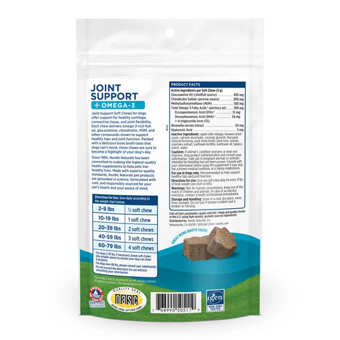 Nordic Natural Joint Support Dog Soft Chews - Bone Broth - 30ct Bag -