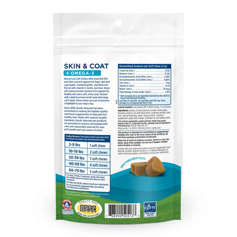 Nordic Natural Skin & Coat Support Dog Soft Chews - Bone Broth - 30ct Bag -