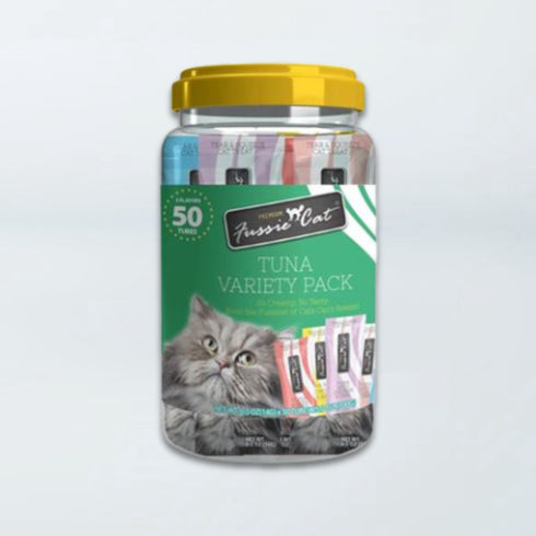 Fussie Cat Puree Lickable Cat Treats - Tuna Variety Pack - 50ct Jar