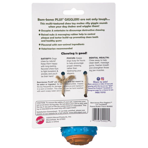 Ethical Pet Products Bambone + Giggler Dumbbell Dog Toy - Peanut Butter - 5.5"