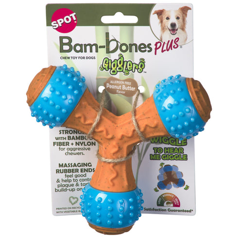 Ethical Pet Products Bambone + Giggler Tripod Dog Toy - Peanut Butter - 6"