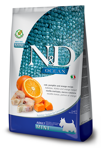 Farmina N&D Ocean Grain Free Dry Dog Food - Cod, Pumpkin, & Orange, Mini Kibble - 15.4lb Bag