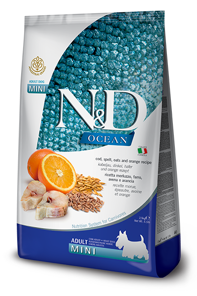 Farmina N&D Ocean Ancestral Grain Dry Dog Food - Cod, Spelt, Oats, & Orange, Mini Kibble - 5.5lb Bag
