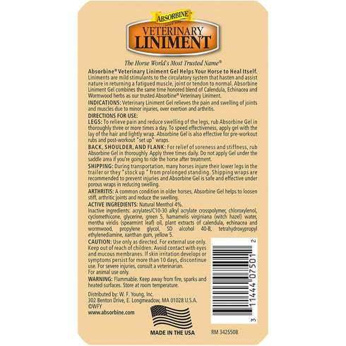 Absorbine Veterinary Liniment Topical Analgesic Sore Muscle and Arthritis Pain Relief Warming Liniment Rub, 12 Ounce Gel