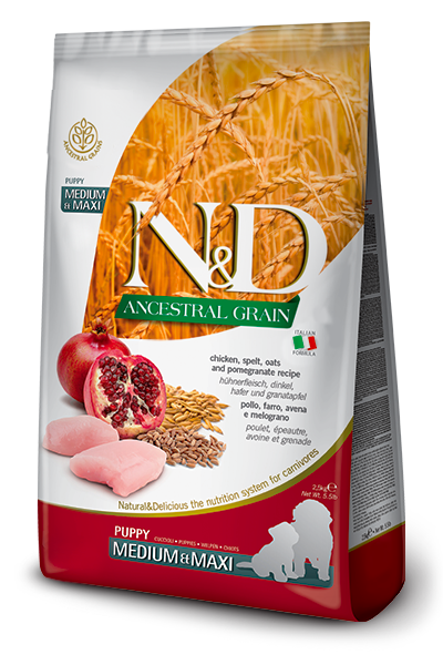 Farmina N&D Ancestral Grain Puppy Dry Dog Food - Chicken Pomegranate, Medium/Maxi Kibble - 26.5lb Bag