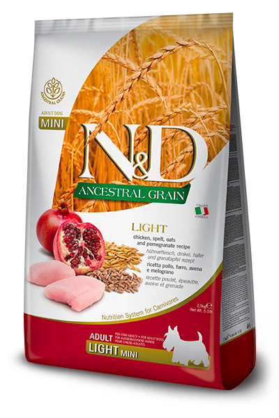 Farmina N&D Ancestral Grain Light Dry Dog Food - Chicken & Pomegranate, Mini Kibble - 5.5lb Bag