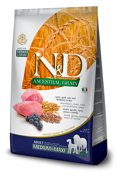 Farmina N&D Ancestral Grain Dry Dog Food - Lamb, Blueberry, Medium/Maxi Kibble - 26.4lb Bag