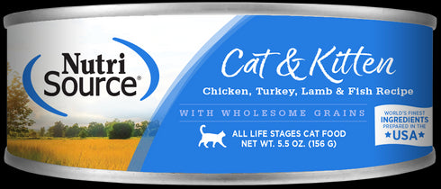 NutriSource Kitten/Adult Wet Cat Food - Chicken, Turkey, Lamb, & Fish - 5.5oz Can